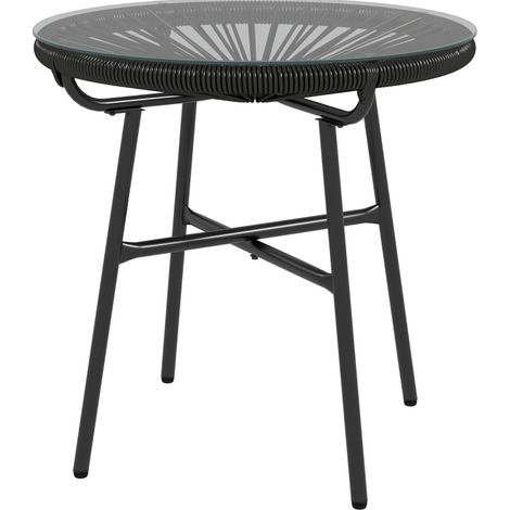 Boho-Gartentisch aus PE-Rattan und gehärtetem Glas 50 x 50 x 50 cm, schwarz (1/4)
