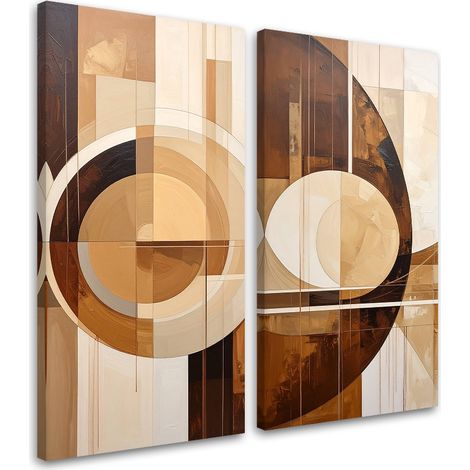 Tableaux sur toile lot  Abstraction formes cercles beige marron 2 x 20x40