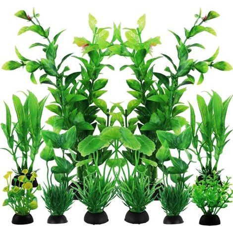 Set mit 10 künstlichen Aquarienpflanzen. Komplette Dekoration. Künstliche Kunststoffalgen – 10 künstliche Pflanzen (eine Packung).