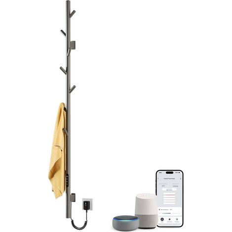 OihPaw Electric Towel Rail for Bathroom, Electric Towel Rail with Single Rod, 153 cm, Adjustable Temperature, Electric Towel Rack, Wall Hanger with Touch Screen and 7 Hooks (Gun Grey) (1/5)