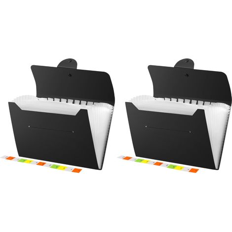 Trieur 12 Compartiments A4, Trieur Document Rangement Papier Administratif, Extensible Classeur A4 Range Document Bureau, Dossiers de Fichiers Accordéon Organiseur (Noir) (Lot de 2) (1/5)
