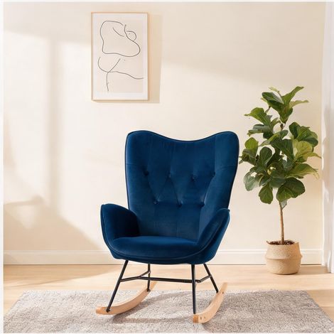 Fauteuil bleu en velours polyester 65 x 70 x 96 cm (1/5)