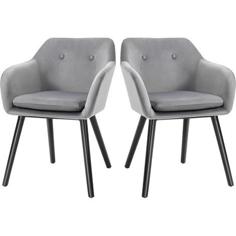 Set de 2 Chaises pour Salle à Manger avec Accoudoirs Rembourrées et en Velours, 54x56x74cm, Gris (1/5)