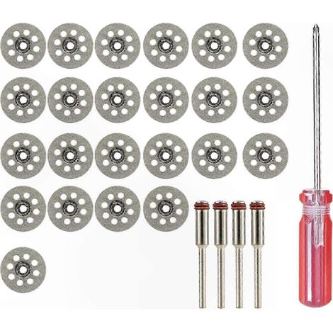 Lot de 25 disques à tronçonner diamantés 22mm pour outil rotatif Dremel, accessoires avec 4 mandrins inclus, idéal pour travaux de bricolage et projets créatifs (1/5)