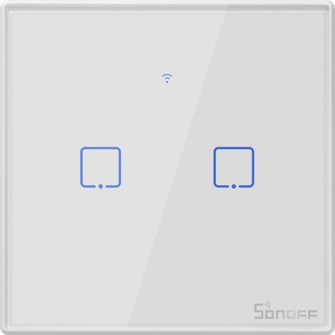 SONOFF Interrupteur Connecté WiFi Sans Fil, 2 Gang Interrupteur Mural Intelligentavec Contrôle à Distance&Contrôle RF, Compatible avec Alexa,Google Home, 960W/4A,T2EU2C-TX (1/5)
