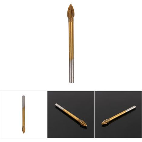 Foret à verre carbure 6mm revêtu titane avec 4 arêtes de coupe et tête en pointe de lance - Outil professionnel (1/5)