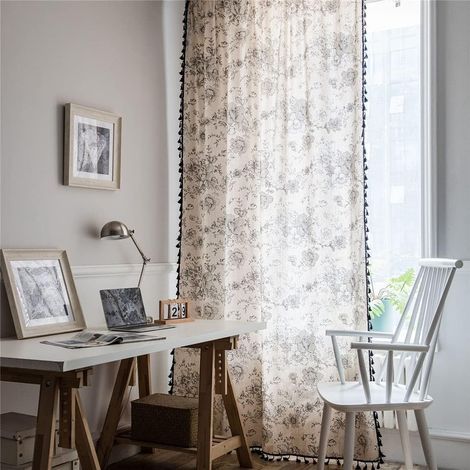 Vintage-Verdunkelungsvorhang im Bohème-Stil mit Ringen – Baumwolle und Leinen – Dekorativ für Wohn- und Schlafzimmer – Muster F – 150 x 240 cm – 1 Stück (1/5)