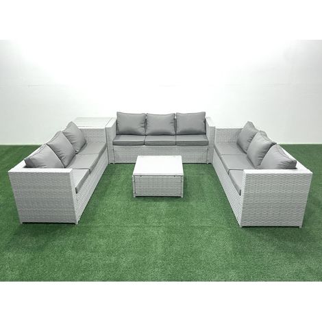 Fimous Gartenmöbel im Freien Polyrattan 9-Sitzer Rattan Garten Sofa Set mit Beistelltisch Hellgrau gemischt (1/5)