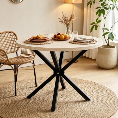 Mesa de comedor redonda 100x100x76,5 cm de madera negra, moderna, 4-6 personas FloraGrace (1/5)