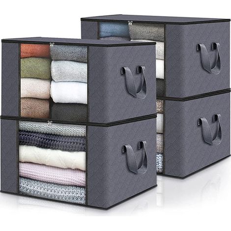Lot de 4 sacs de rangement grande capacité pour vêtements et couettes – 90 L – Fermeture zippée noire (1/4)
