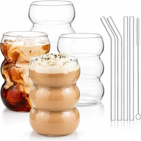 Bubble Gläs Lot de 4 verres à boire, nervurés, 550 ml, verres à latte macchiato, verres à café glacé, verres à cocktail (1/5)