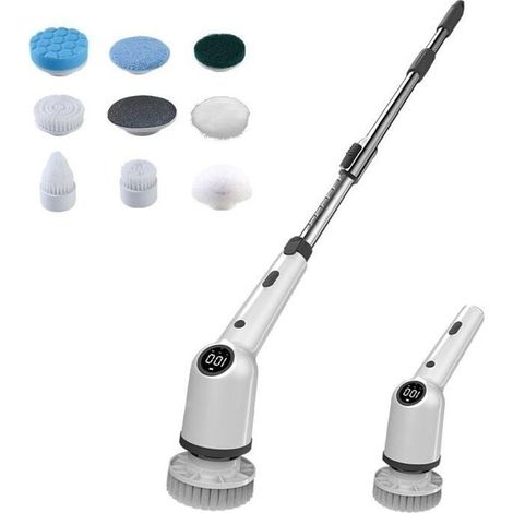 Brosse Electrique Nettoyage Rotative, Messages Vocaux Brosse Perceuse Nettoyage sans Fil avec 8 TêTes De Brosse, Electric Spin Scrubber avec PoignéE RéGlable De 137cm pour Salle De Bain Cuisine (1/5)