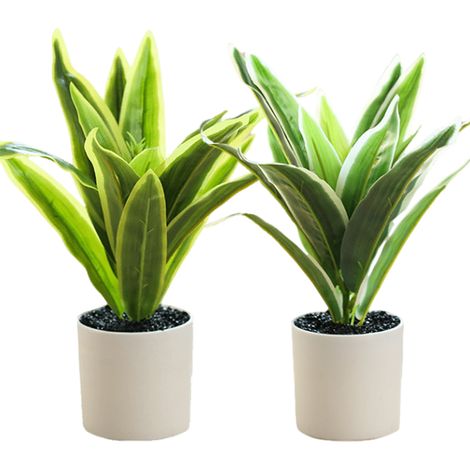 Lot de 2 fausses feuilles vertes artificielles en pot, décoration d'intérieur créative