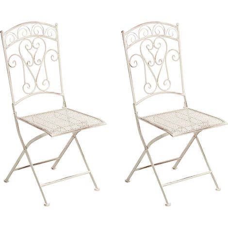 Lot de 2 Chaises de Jardin Vintage en Métal Pliantes Cadre en Fer Beige Clair Juina (1/5)