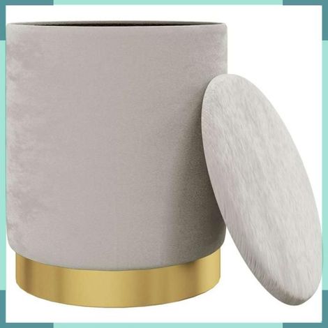 Tabouret de rangement - 340285 - Gris clair - Velours 100% polyester - 31 x 37 cm (Ø x H) (1/4)