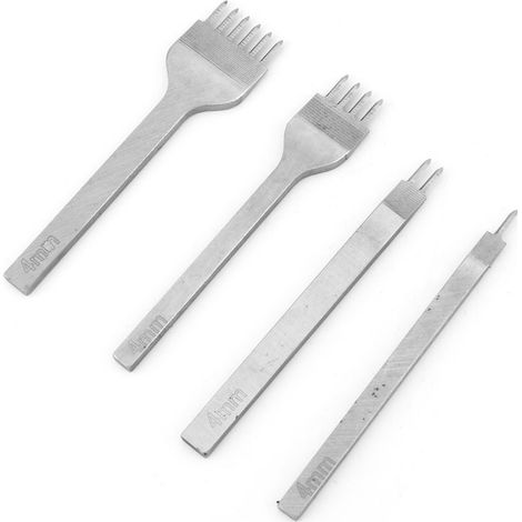 Lot de 4 poinçons de couture en acier pour travail du cuir DIY, 4mm, 1/2/4/6 dents, outil de marquage artisanal (1/5)