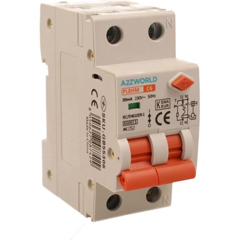 RCBO Doppia Leva, Interruttore Magnetotermico Differenziale Tipo AC Curva C 1P+N 2M 6000A 30mA AC 230V IP20 IEC61009-1 PL8HM, Corrente Disponibili 6A 10A 16A 20A 25A 32A (C6A)