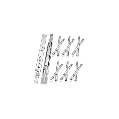 glissières de tiroir 6 paires (12 pièces),55cm glissiere pour tiroir, amortisseur coulisse tiroir avec roulements à billes, montage latéral,extension complète, capacité de charge 45 Kg,argenté