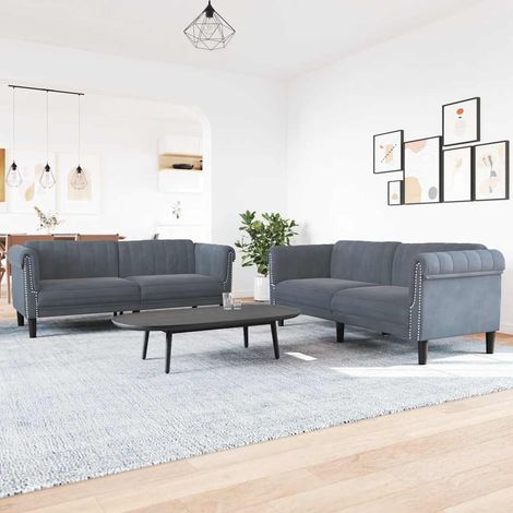 Ensemble de 2 canapés 2 et 3 places en velours gris foncé, assise rembourrée - PANGIVO (1/5)