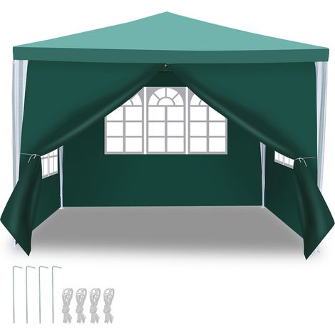 SWANEW Gazebo Camping Grande tenda da giardino con pannelli laterali rimovibili finestre Tenda da festa o pergolato verde 3x3m (1/6)