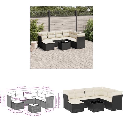 8-tlg. Garten-Sofagarnitur mit Kissen Schwarz Poly Rattan - Gartenmöbel Set - PE-Rattan Möbel - Outdoor Sofa - Esstisch Set - Gartenlounge - Home & Living (1/3)