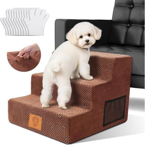 Hundetreppe, 3 Stufen, hochdichter Schaumstoff, rutschfest, waschbarer Bezug für Sofa, Bett, Auto (1/5)