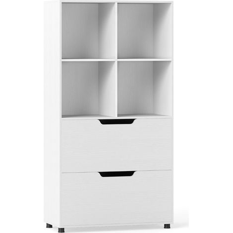 Libreria con 4 scomparti aperti e 2 cassetti grandi 70 x 33,5 x 130 cm stabile stile moderno legno bianco 200018287