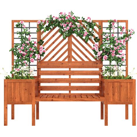 Pflanzkübel, Pflanzgefäß mit Spalier als Rankhilfe, Blumenkübel mit viel Platz, Blumenkasten Pflanzenkasten, Braun Massivholz Tanne, Pflanzkübel mit Spalier und Sitz für Garten Hof Terrasse.