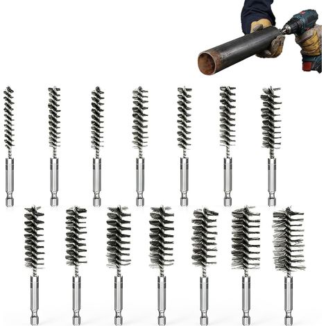 14 Pieces Metal Drill Brush Cleaning Brush Stainless Steel 8mm to 25mm Hole Brush Ideal for Drilling, Grinding and Deburring (1/5)