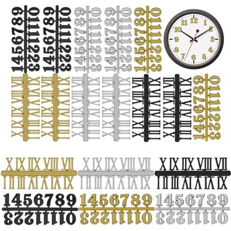 Lot de 18 chiffres d'horloge arabes et romains à faire soi-même - 2 cm - 2,3 cm - Noir doré et argenté - Pour la maison et le bureau (1/5)