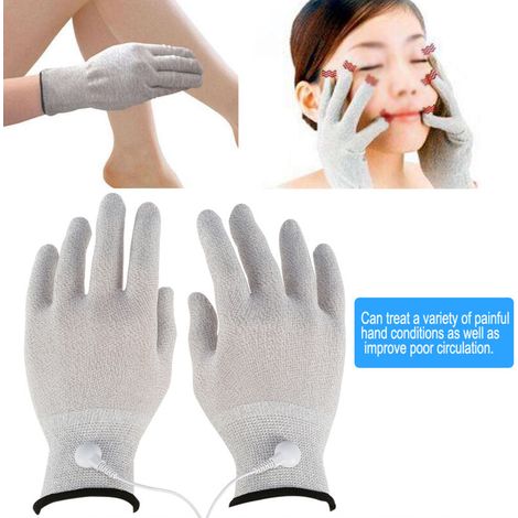 Paar Elektromassagehandschuhe mit leitfähigen Elektroden und Verbindungskabeln (Größe S)