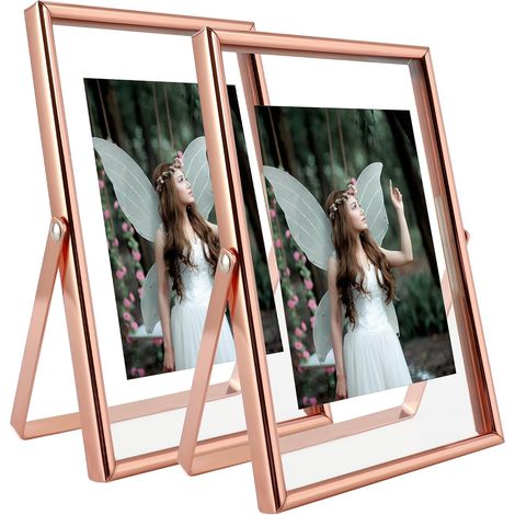 Cadres photo flottants or rose, 10 x 15 cm, verticaux, lot de 2, pour photos 9 x 12,7 cm, 8 x 10, 5 x 7,5 cm, mini cadres photo de bureau. (1/5)