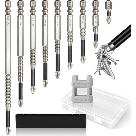 9 Alloy Steel Screwdriver Bits S2 Bits K5 Magnetic Cruciform Non-Slip Bits K5 (25/50/65/70/75/90/100/120/150 mm) Hexagonal Handle for Manual and Cordless Drill Bit Holder (1/5)