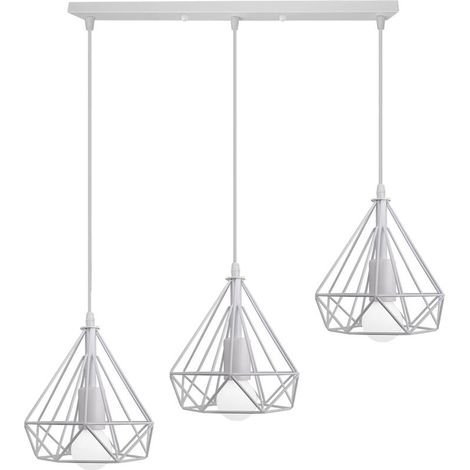 Lustre Suspension Industrielle Géométrie Nid Style Diamant Blanc , 3 Luminaire E27 Lampe de Plafond Vintage Abat-Jour pour Restaurant Bar Café BLOW (1/5)
