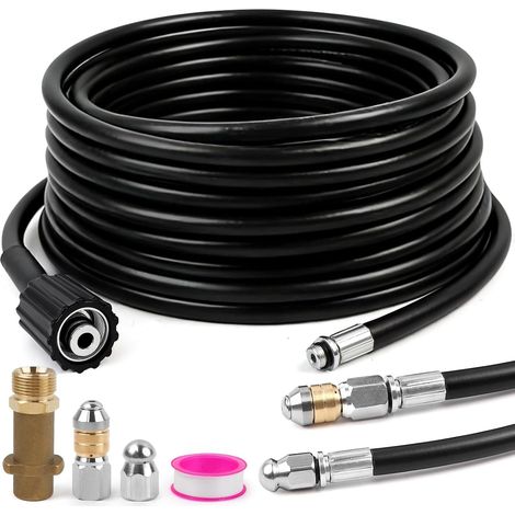 15 m Drain Unblocker Hose Compatible with High Pressure Washer, 180 Bar 140 °F Hose Kit with Jet Nozzle and Rotary for K2 K3 K4 K5 K6 K7 (1/5)