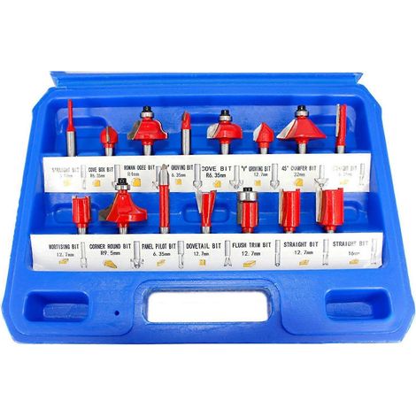 15-teiliges Fräserset mit 1/4-Zoll-Schaft, Hartmetall, Trimmer, Graviermaschinen, Holzbearbeitungsfräser mit C