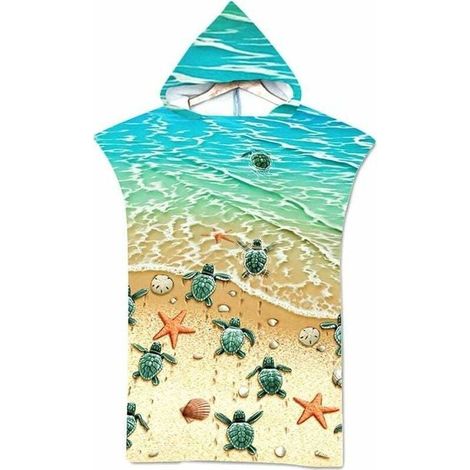 1 pc Poncho de bain pour adulte, serviette plage anti-sable, séchage rapide, 75 cm x 110 cm, imprimé tortue (1/4)