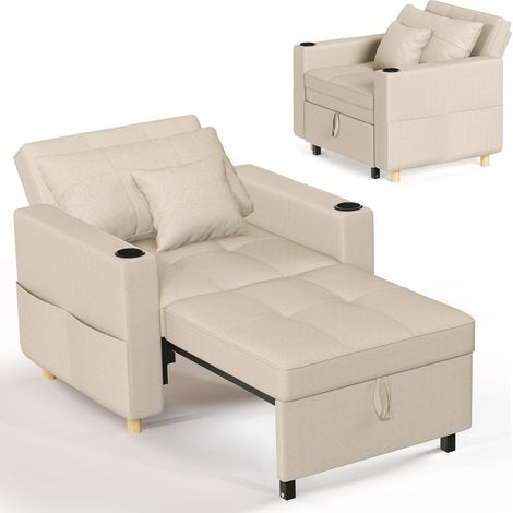Schlafsofa 97cm extrabreit mit Bettfunktion, verstellbarer Rückenlehne und Getränkehalter, Beige (1/5)