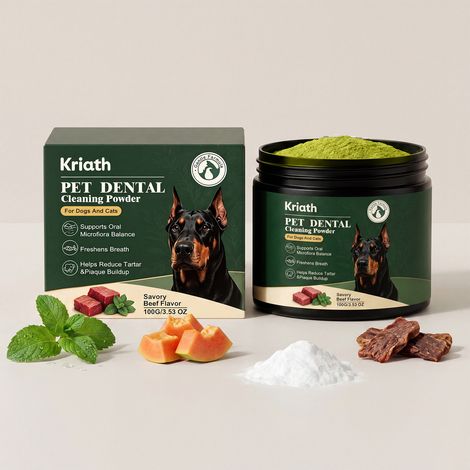 Poudre nettoyante dentaire pour animaux, nettoyant en douceur la bouche des animaux et laissant les dents fraîches et propres. Poudre finement moulue. -- 100 g (1/5)