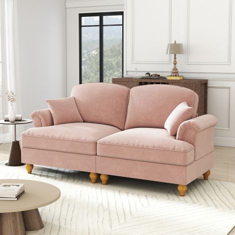 Elegantes, großes 2-Sitzer Sofa im mittelalterlich-modernen Stil, mit flared Armlehnen, abnehmbarem Volant und Holzbeinen – Bequemer Chennille-Stoff, ideal für das Wohnzimmer,rosa
WL