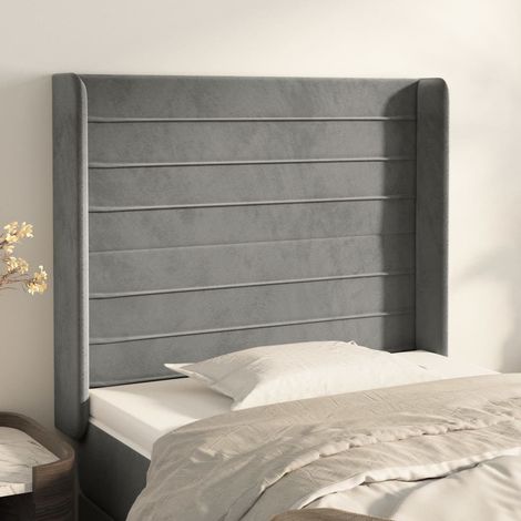 Kopfteil mit Ohren Hellgrau 83x16x118/128 cm Samt (1/5)