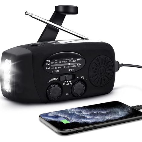 ZOVCAL, radio d'urgence à énergie solaire, radio météo d'urgence NOAA pour la maison et le camping avec AM/FM, lampe torche dynamo, alarme SOS, portable et rechargeable (1/5)