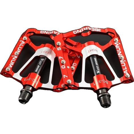 Pedales de bicicleta, aleación de aluminio ultraligera, diseño suave de 3 rodamientos, color rojo. (1/2)