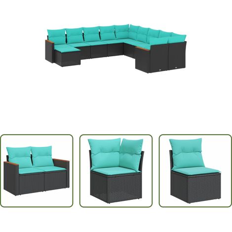 Gartenmöbel - 11-teiliges Gartensofa-Set mit Kissen, schwarzes Polyrattan (1/5)