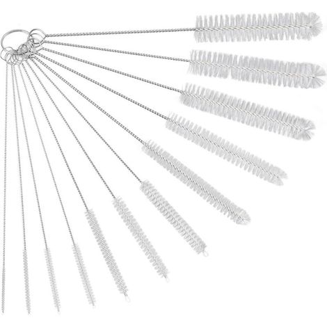 Lot de 12 Brosses De Nettoyage,Goupillon De Nettoyage,Brosse De Nettoyage pour Tube,Bouteille en Verre,Biberon,Bouilloire Et Clavier,Brosse De Nettoyage en Nylon pour Bouteille, Blanc (1/5)