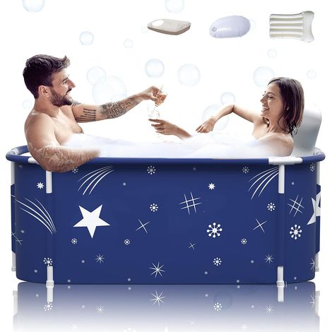 Baignoire pliable portable de 140 cm pour 2 personnes, grande baignoire familiale pour spa, conversion efficace de la baignoire à température chaude et froide 140 cmx60 cmx55 cm (style étoile) (1/5)
