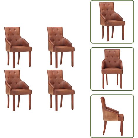 vidaXL Sillas de comedor 4 unidades cuero de cabra auténtico marrón (1/5)