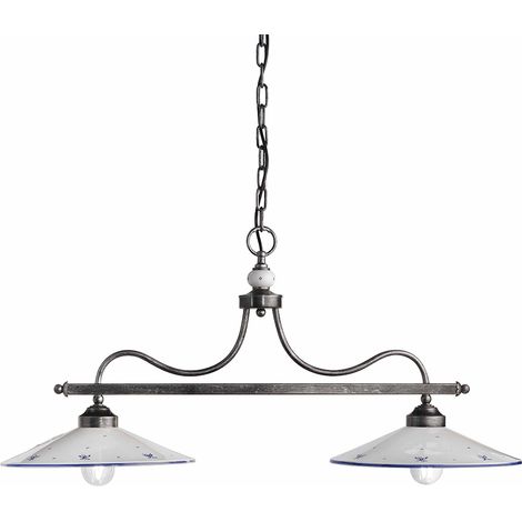 Lampadario Classico Asti Metallo E Ceramica Nero Sfumato Argento 2 Luci E27 (1/5)