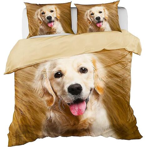 Niedlicher Bettbezug mit Golden-Retriever-Motiv, geeignet für Kinder, Mikrofaser-Bettwäscheset bestehend aus 1 Bettbezug und 1/2 Kissenbezug. (1/4)