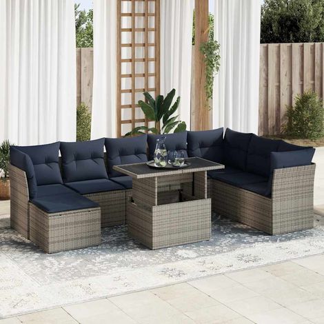 Set sofás jardín y cojines 9 pzas ratán sintético acacia gris vidaXL (1/5)